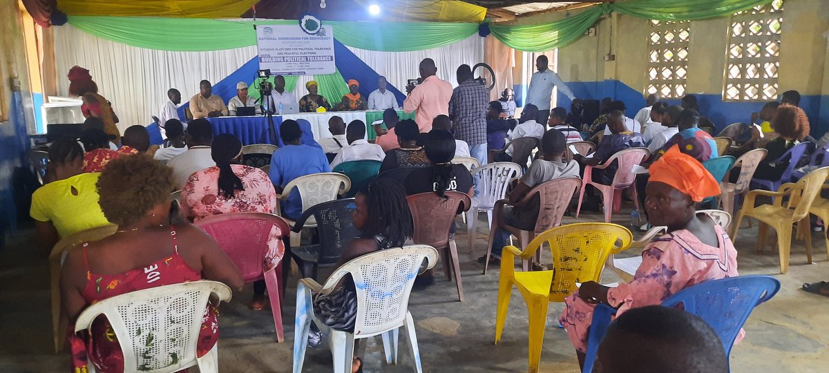 The National Commission for Democracy (NCD) is hosting stakeholders, including political parties, at its inception Citizens' Platform for Political Tolerance Meeting for the Western Rural District at the Kossoh Town Community Hall.