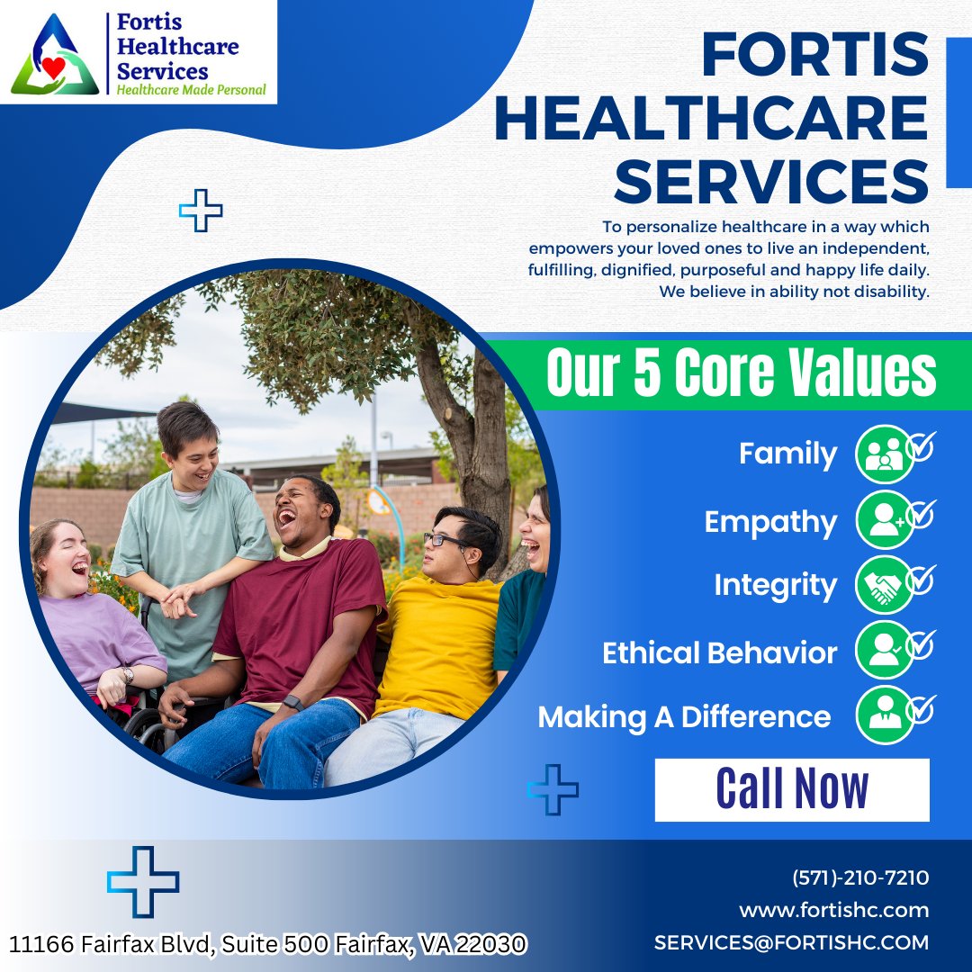 fortishc's tweet photo. Fortis Healthcare Services Inc.

Our 5 Core Values:
1. Family
2. Empathy
3. Integrity
4. Ethical Behavior
5. Making A Difference

✅ Reach out to us to find out how best we can help you and your family members.

🤙Call Us: (571)-210-7210

#familytime #makeadifference #empathy https://t.co/RMByg2eEvB
