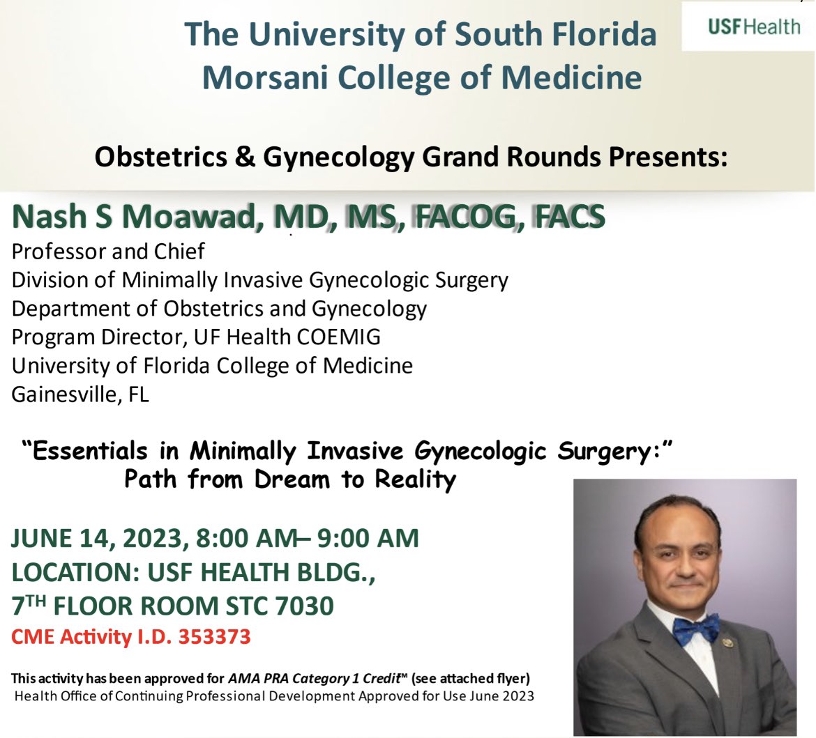 Mikhail_MIGS's tweet image. Looking forward to welcome my friend @NMoawad_MIGS to @USFObGyn for an amazing grand rounds. The journey from #FLS to #EMIG @AAGL Leading the way.