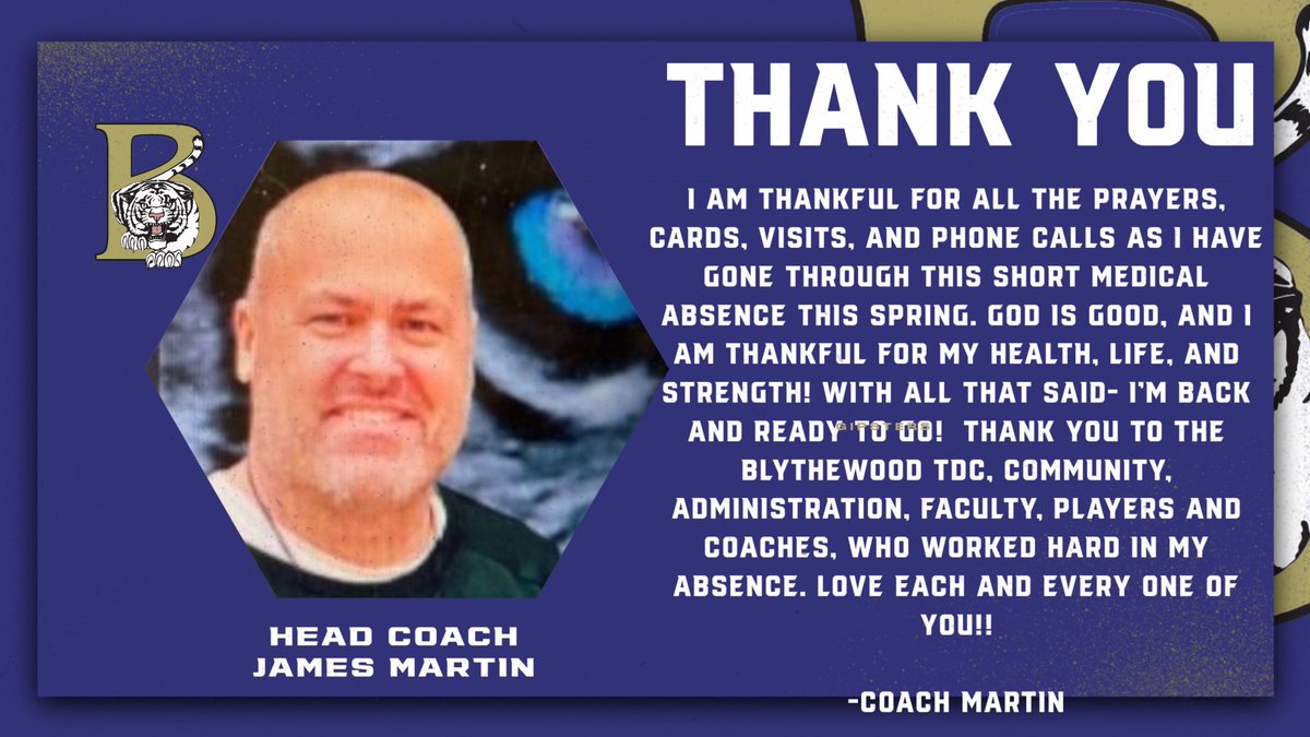 BHSBengalFB's tweet photo. ๐ฃ๐ฃFrom the office of HC @JMMartin59
Thank you to the Blythewood TDC, Community, Administration, Faculty, Players and Coaches, who worked hard in my absence. Love each and every one of you!! I'm back and ready to go!
@1ProudBengal @barrymizzell @thevoice_paper @RichlandTwo https://t.co/kuMwgIhS7E