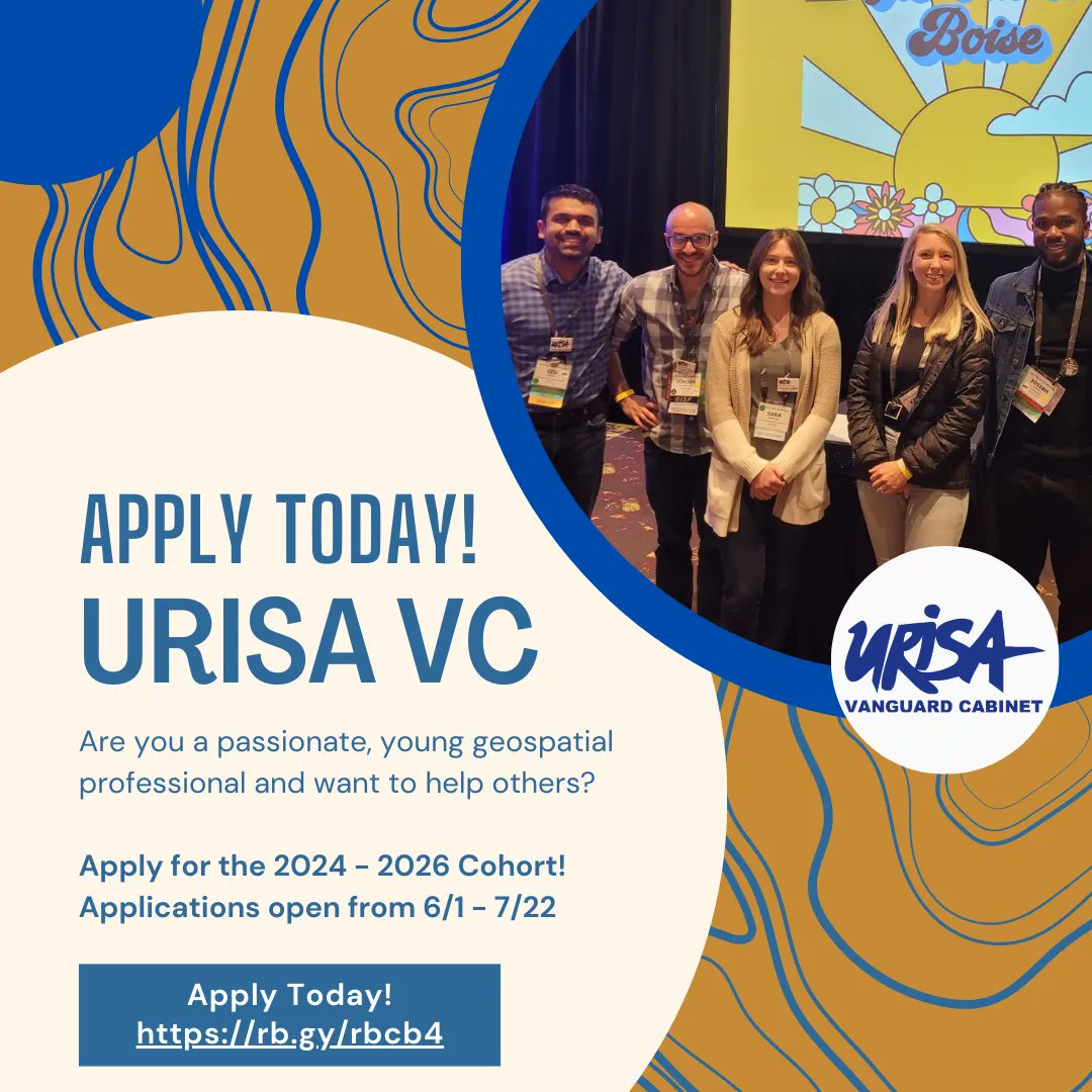 URISAVC's tweet photo. Applications for #URISA VC Cohort 2024-2026 will be open from June 1st to July 22nd. Make sure to put in your application today! #geospatial #leadership https://t.co/QH8BFNqEVj