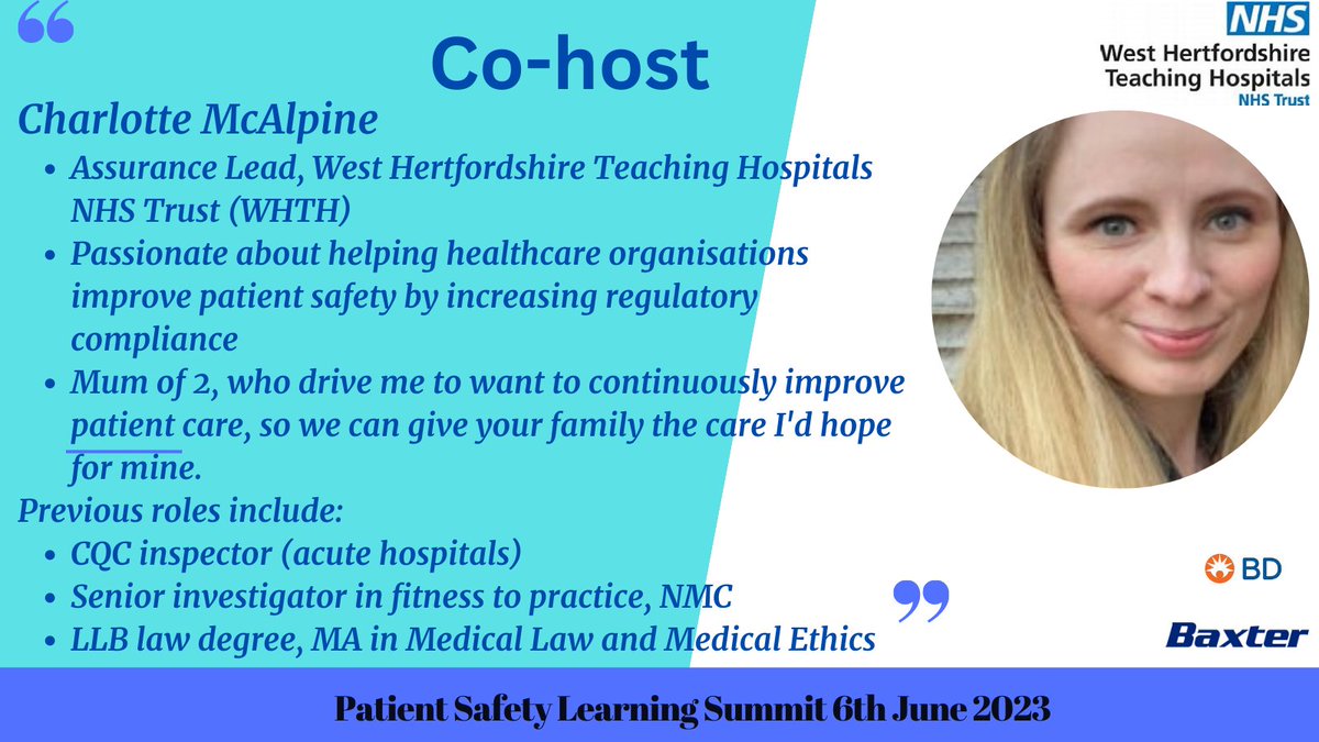 📢Introducing your co-host for the Patient Safety Learning Summit; Charlotte McAlpine. Charlotte is WHTH's Assurance Lead, passionate about patient safety and regulatory compliance📢