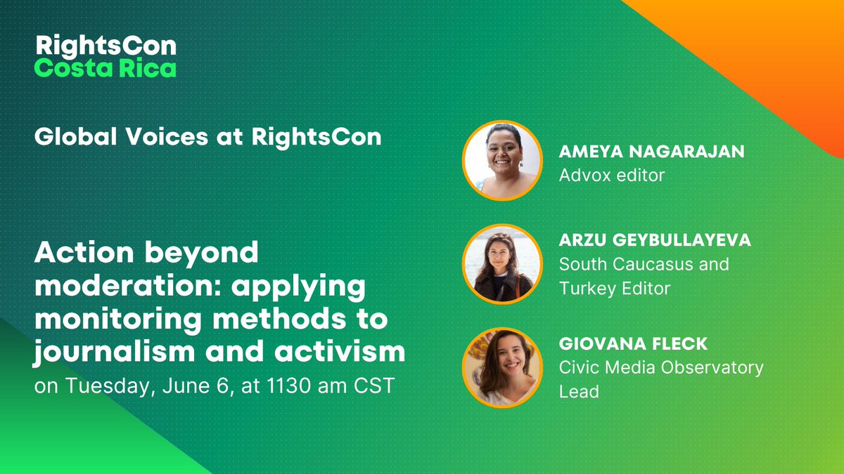 If attending @rightscon next week, don't miss our panels. On Jun. 6, 1130am CST, @ameyann @arzugeybulla @fleckgiovana will discuss how social media monitoring methodologies bring value beyond content moderation.
#RightsCon 

(Link requires a free login)

rightscon.summit.tc/t/rightscon-co…