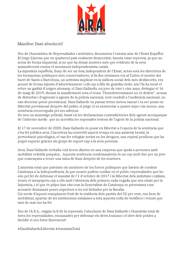 A.R.A Assemblea de Represaliades i Activistes tweet media