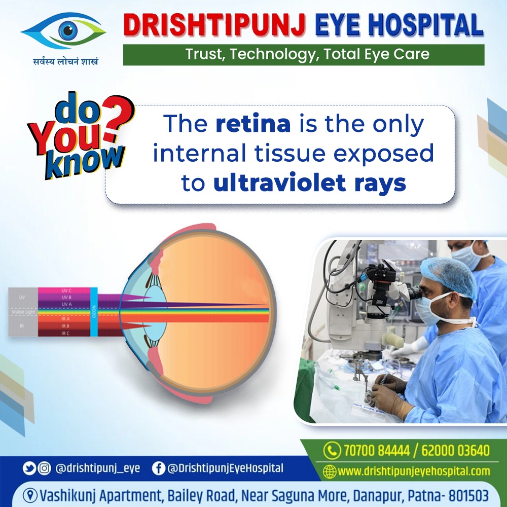 #DoYouKnow: Our eyes👀 are extremely sensitive as these are the only internal tissue of the body directly exposed to UV light☀️.

#EyeFacts #EyeHealth #DrishtipunjEyeHospital
#Bihar #बिहार