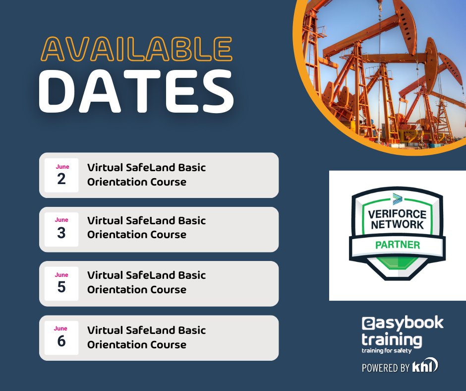 𝐀𝐯𝐚𝐢𝐥𝐚𝐛𝐥𝐞 𝐝𝐚𝐭𝐞𝐬 🗓️ Virtual PEC Basic Orientation SafeLand Course.

We help you fit training in with a busy schedule... classes 6-days a week!👉 bit.ly/42AKLlO

#oilandgas #oilandgasjobs #oilandgasindustry #safetytraining