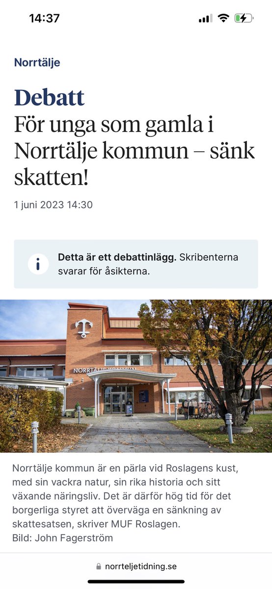 Idag skriver jag i Norrtälje tidning om att vi bör sänka kommunskatten.

norrteljetidning.se/2023-06-01/for…