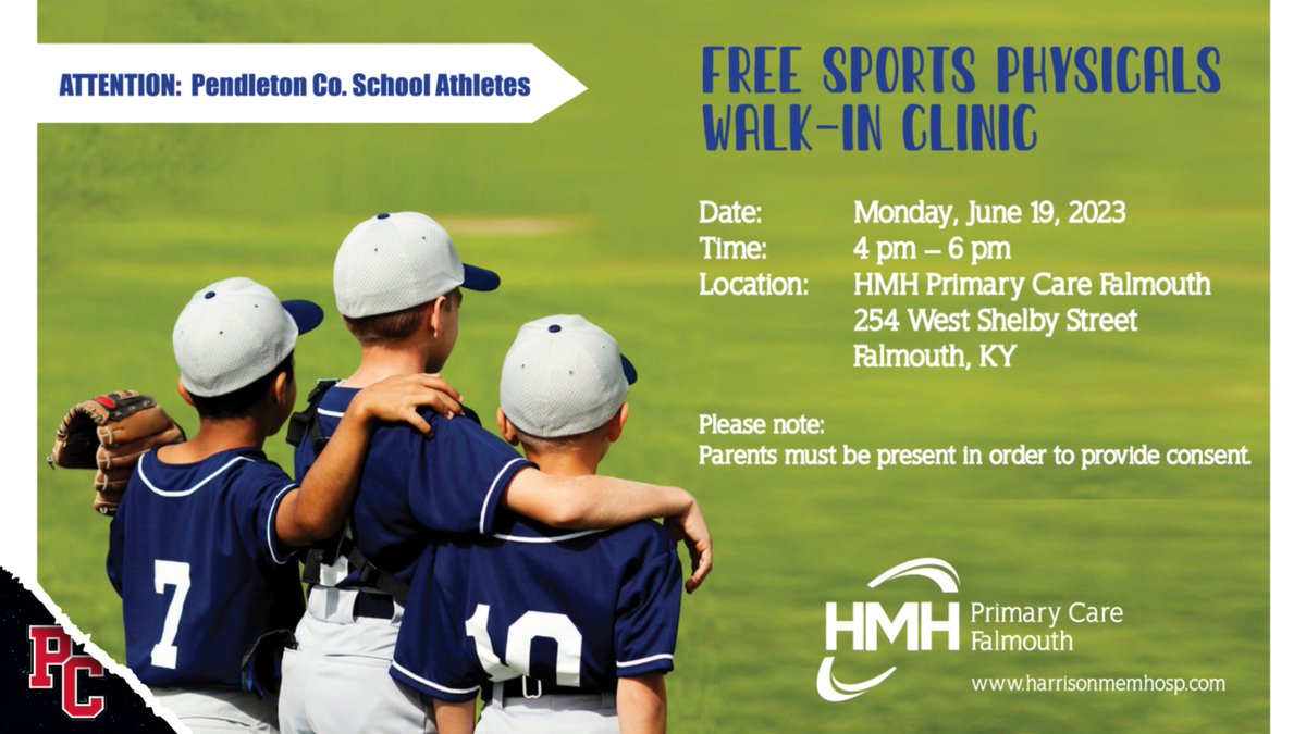 Harrison Memorial will be offering FREE physicals in Falmouth!!!  Under new legislation, ONLY the first 3 forms of the KHSAA physical are required for schools.  I have attached the forms you will need.  khsaa.org/forms/ge04.pdf