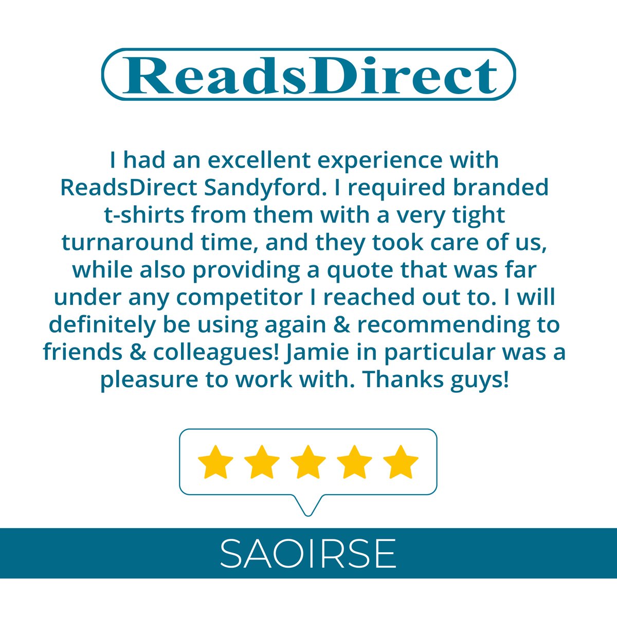 Our team works hard every day to provide the best printing service and it's so rewarding to see it pay off! 

 #reviews #customerreview #review #fivestarreview #customersatisfaction #happycustomer #fivestars #customerservice #printingservices #printing #ireland #readsdirect