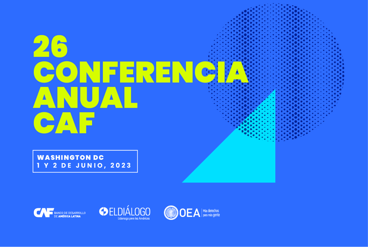 AgendaCAF's tweet photo. #Atención 📢 ¡El #DiálogoCAF2023 inicia hoy!
En la 26ta Conferencia CAF, líderes mundiales y expertos debatirán la resiliencia pandémica, migración y empoderamiento económico de las mujeres.
Sigue el debate en vivo: https://t.co/BZh4fxDjnL