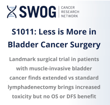 From @SWOG: Results of the definitive S1011 phase 3 surgical trial found increased toxicities for patients undergoing extended rather than standard lymphadenectomy and are expected to change clinical practice. Click to read more: swog.org/news-events/ne…