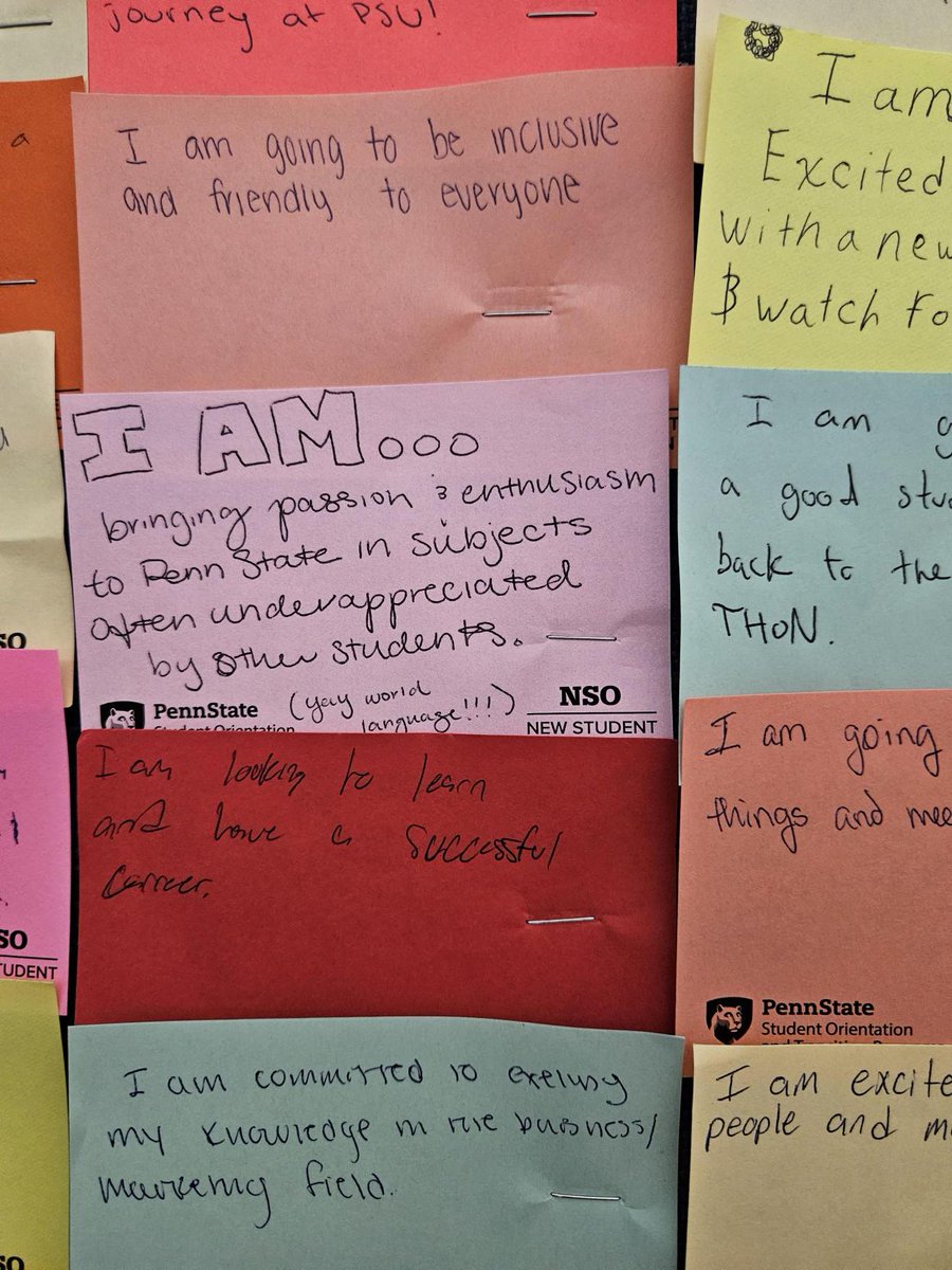 penn_state's tweet photo. We are so inspired by our students; especially the incoming class of #PSU2027!
These are some of their responses during #PSUNSO when they were asked to find the “I am” in #WeAre.
What advice would you have for the incoming class? https://t.co/UUBNOo3OEp