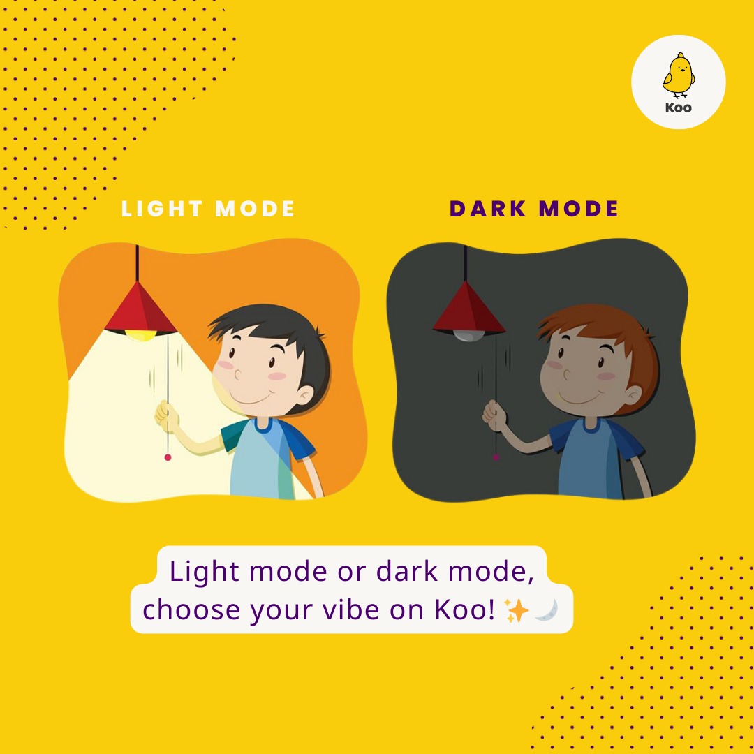 KooForIndia's tweet photo. Embrace the beauty of contrast with our Light and Dark Mode feature. Illuminate your world or dive into the depths of darkness. The choice is yours. 🌟🌑
#LightAndDarkMode #Kookiyakya #SwtichtoKoo https://t.co/6aBE5aHrbT