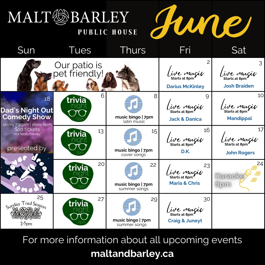 There's lots going on this month at #yourlocalpub
Check out out full event lineup on our website!

#whatson #kwawesome #events #whattodo #livemusic #pubgames #musicbingo #trivia #comedyshow #trdasession #celticmusic #fathersday #petfriendlypatio #petfriendly #karaoke