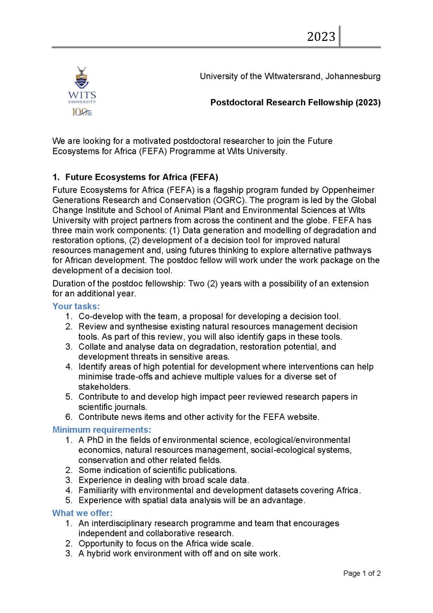 FEFA Programme PostDoc Opportunity.
The closing date for the advert is 30 June 2023.
