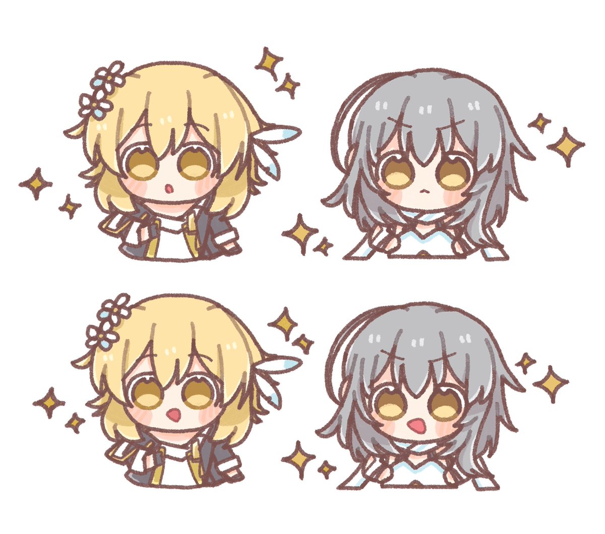 lumine (genshin impact) blonde hair 1girl hair flower hair ornament flower yellow eyes chibi  illustration images