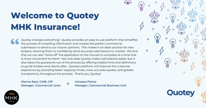 Quoteyio's tweet photo. "Quotey changes everything!" We love this quote from Alanna Rast, CAIB, CIP and Vanessa Pierce from MHK Insurance - Independent Brokers, Since 1913. A massive #welcomewednesday to the team at MHK!
#insurtech #quotey #commercialinsurance https://t.co/KafmO96Ytu