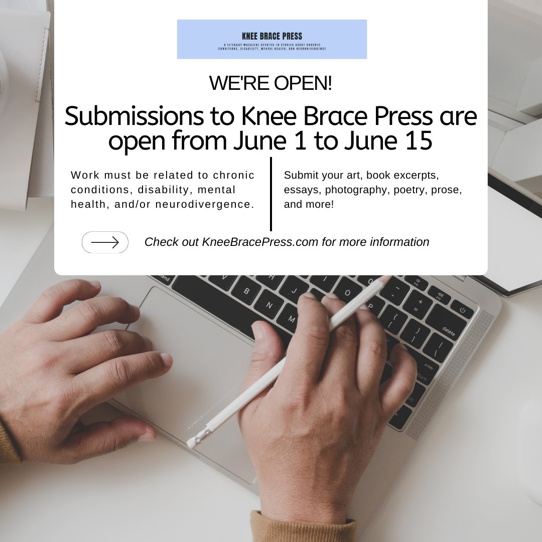 KneeBracePress's tweet photo. We're open! Send us your work, Knee Brace fam.

Check out https://t.co/xaKTRNOclX for more info on how to submit. https://t.co/4Eg2cA08Ug