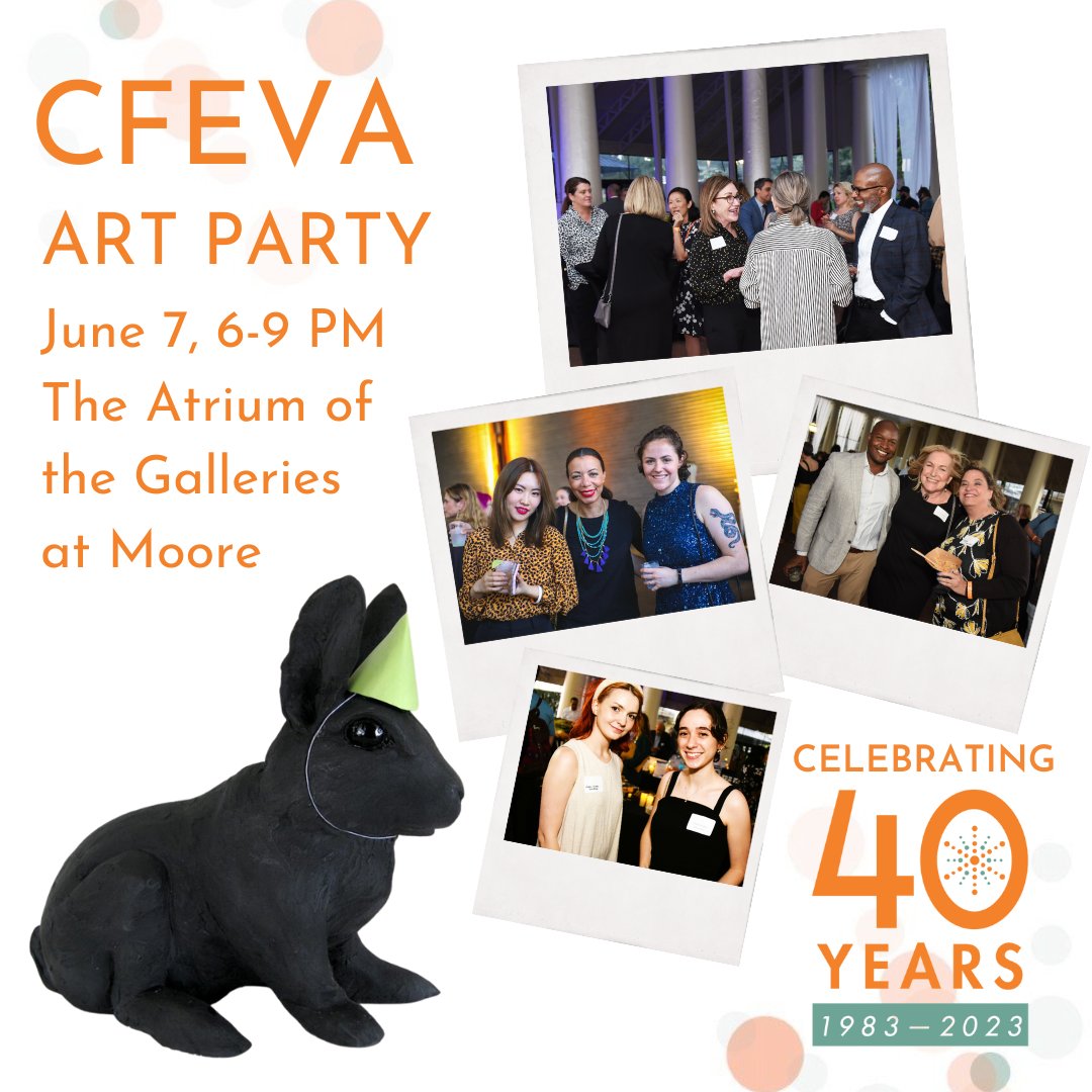 🎉 CFEVA Art Party 🎊
Wednesday, June 7, 2023, 6-9pm
The Atrium @ The Galleries at Moore (1916 Race St., Philadelphia PA)
🎟 Tickets at CFEVA.org/art-party