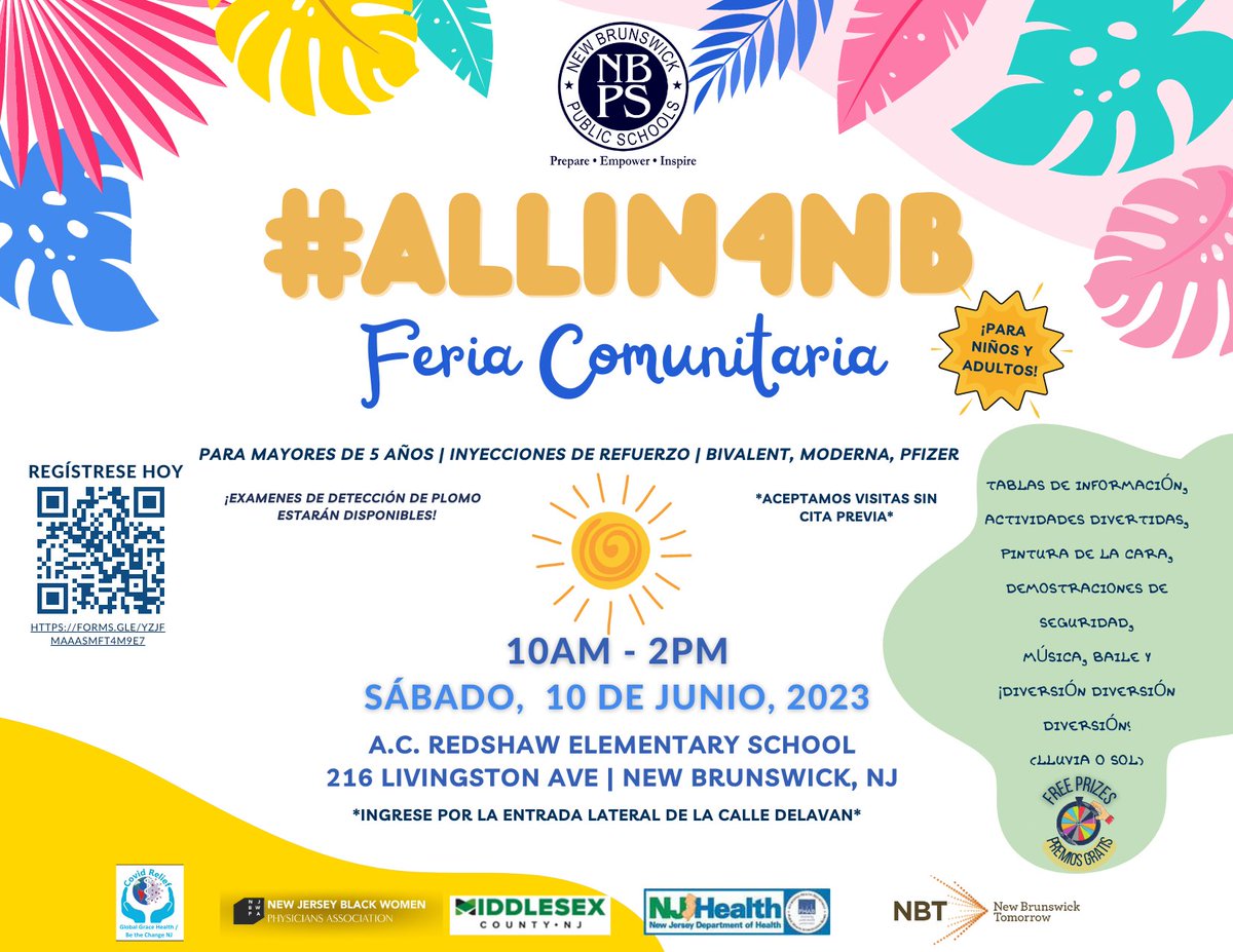 The #ALLIN4NB Community Fair will be taking place Sat, June 10th between 10 am - 2 pm. Join us and community partners at A.C. Redshaw Elementary School for a day of activities and to take advantage of the resources in our community.