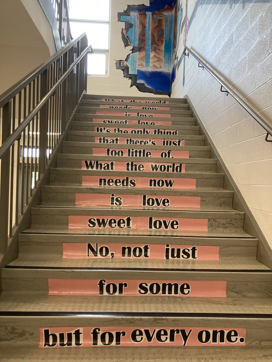 WELL DONE <a href="/a_palmeiro/">A. Palmeiro (she/her)</a> and the <a href="/TribuneDrive/">Tribune Drive P.S.</a> GSA! The stairs and hallways look beautiful as we celebrate Pride Month! ❤️🌈 @egalecanada <a href="/PeelSchools/">Peel District School Board</a>