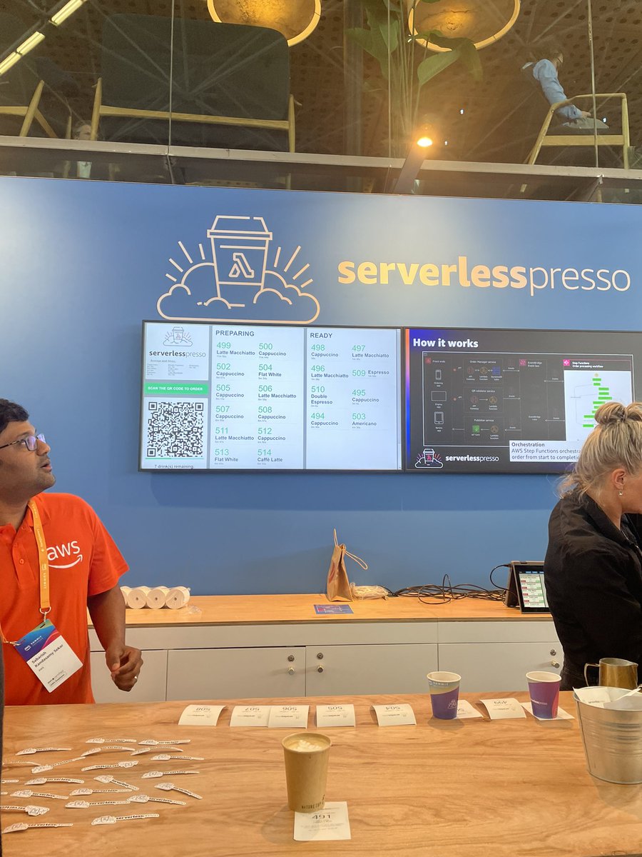 abbadev's tweet photo. Ordering coffee using serverless at AWS Summit Amsterdam https://t.co/4ywkV5g8Zu