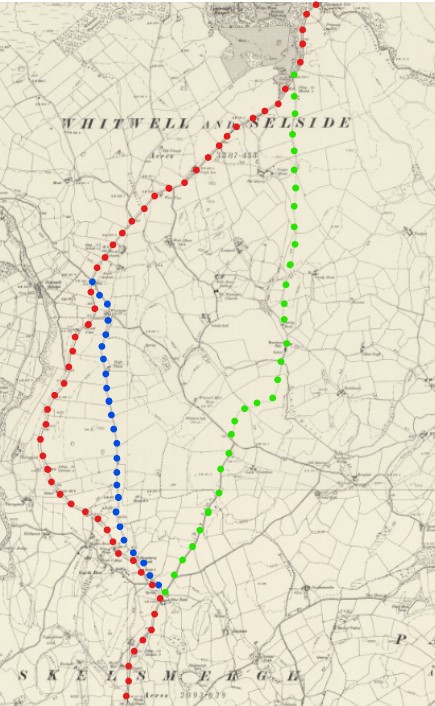 @DrEdHenderson Was Dry Lane and the current footpaths north of it (green dots), an alternative and possibly more direct route north from Kendal than Old Road (blue dots) and later A6 (red dots), and did it get its name as a lane to be used only in dry weather? maps.nls.uk/geo/explore/#z…