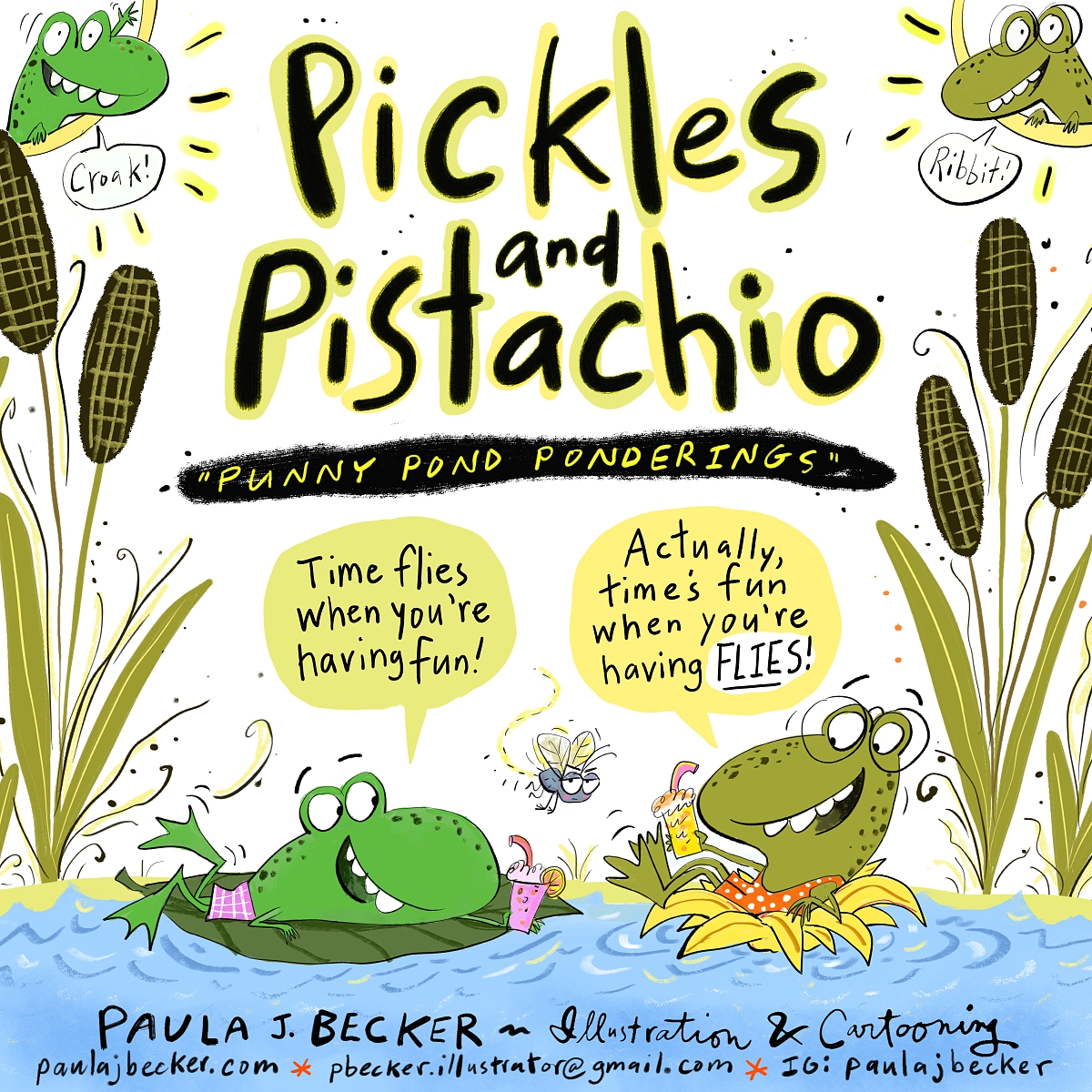 It's #kidlitartpostcard day! Just having some fun with #frogs #cartooning, lettering and what-not! For more frogs--er...I mean fun, please check out the links below! 🤓 #kidlitart #kidlitartist #childrensbookillustrator 

paulajbecker.com
instagram.com/paulajbecker/