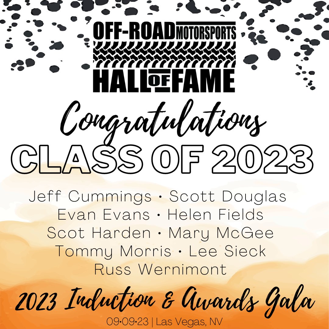 Please join us in congratulating the ORMHOF Class of 2023! We look forward to celebrating all inductees and award winners at the 2023 ORMHOF Induction & Awards Gala presented by @4wheelpartsofficial on September 9th - Tickets available at the link in bio!