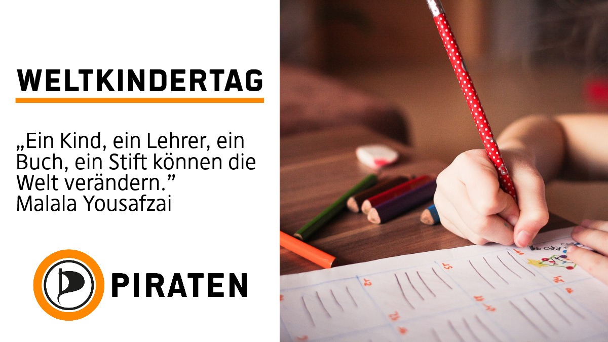 Happy #Kindertag! 
Heute feiern wir unsere Kinder und setzen uns für eine hochwertige Bildung ein, die jedes Kind verdient.

Lasst uns sicherstellen, dass sie ihre individuellen Potenziale entfalten können und Chancengleichheit lernen können.
#BedingungsloseBildung #PIRATEN #twlz