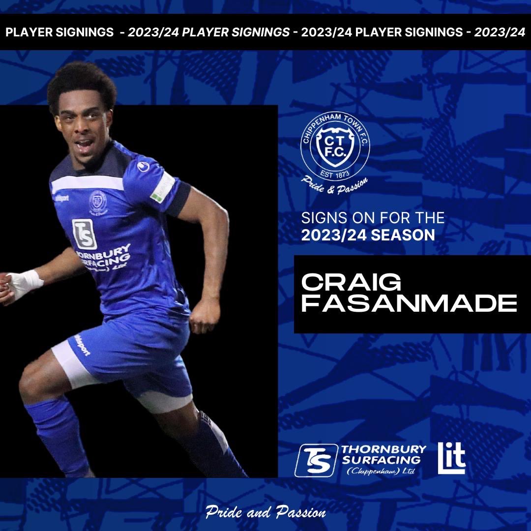 📰 𝗙𝗔𝗦 𝗜𝗦 𝗕𝗔𝗖𝗞! | Chippenham Town Football Club are delighted to announce that Craig Fasanmade has 𝗿𝗲-𝘀𝗶𝗴𝗻𝗲𝗱 for the club for the 2023/24 season.

#BlueArmy 💙