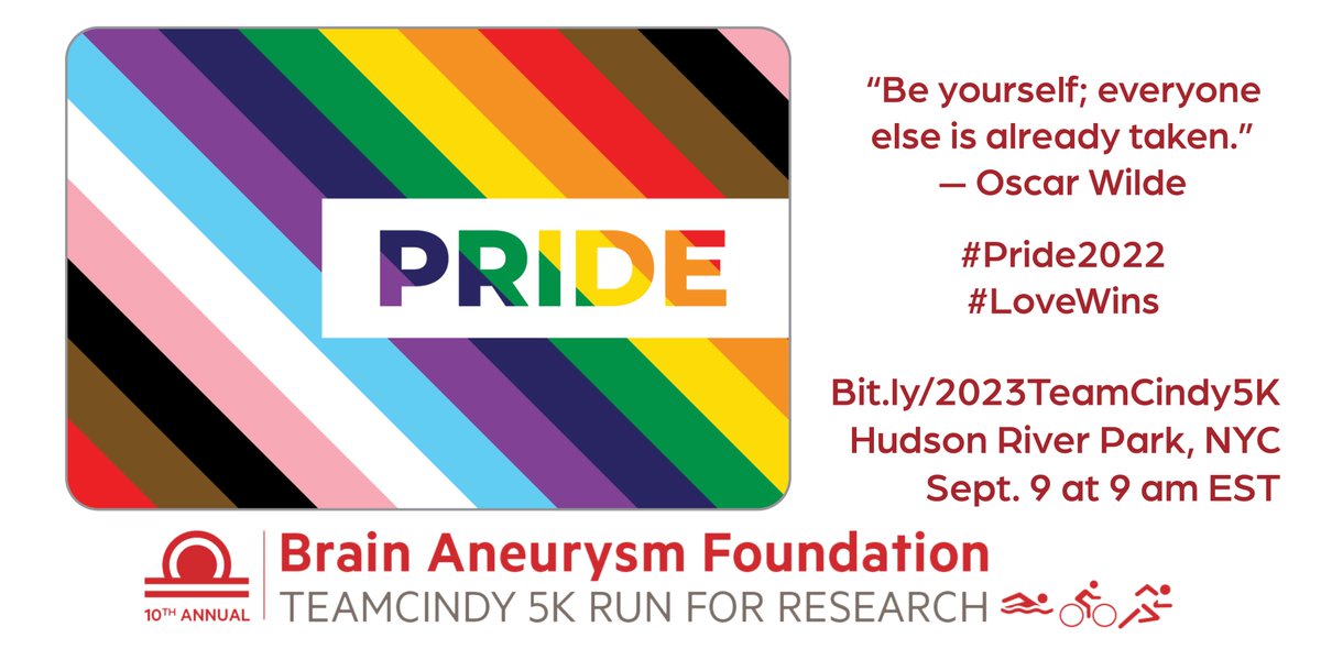 No matter who you are or what you identify as, let's celebrate #LGBTQIA+ communities, recognize  #progress made, &amp; continue working toward creating #inclusive spaces for all people. #equality #loveislove #Pride #2023TeamCindy #Brain #aneurysm #research Bit.ly/2023TeamCindy5K