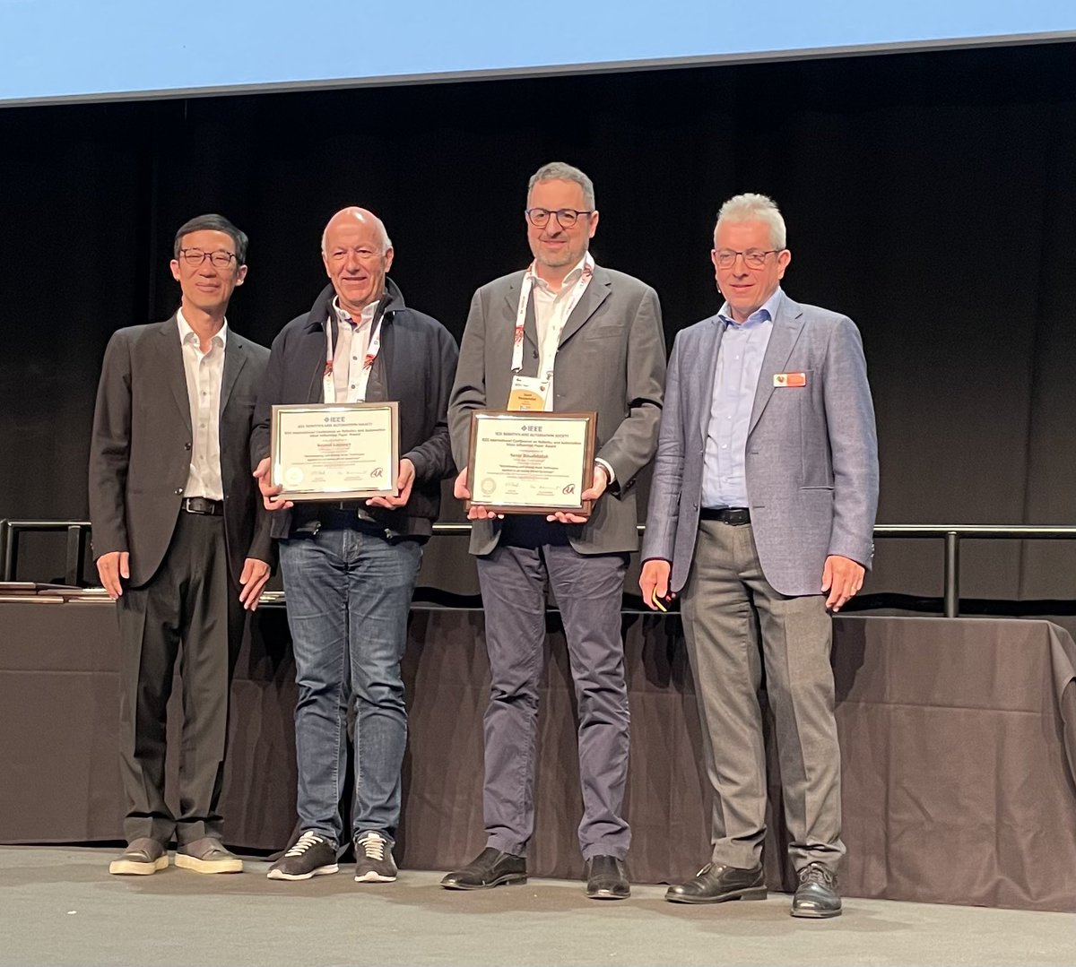 Happy and proud to receive the Intenational Conference on Robotics and Automation (ICRA) Most Influential Paper Award for Samir Bouabdallah pioneering work on quadcopter control in 2005. <a href="/Flybotix_/">Flybotix</a> <a href="/samirbouab/">Samir Bouabdallah</a>