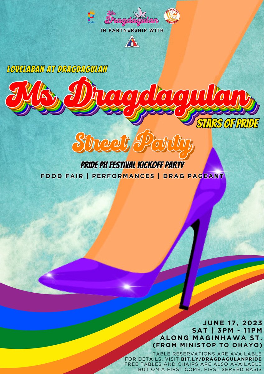 Baranggayan ang kickoff party ng Pride PH! 

See you mga mhie! Pre-casted ang mga kandidata sa ating 4th Baranggayan! 

#Lovelaban at #Dragdagulan sa Maginhawa! June 17! Hosted by @Itssassagurl