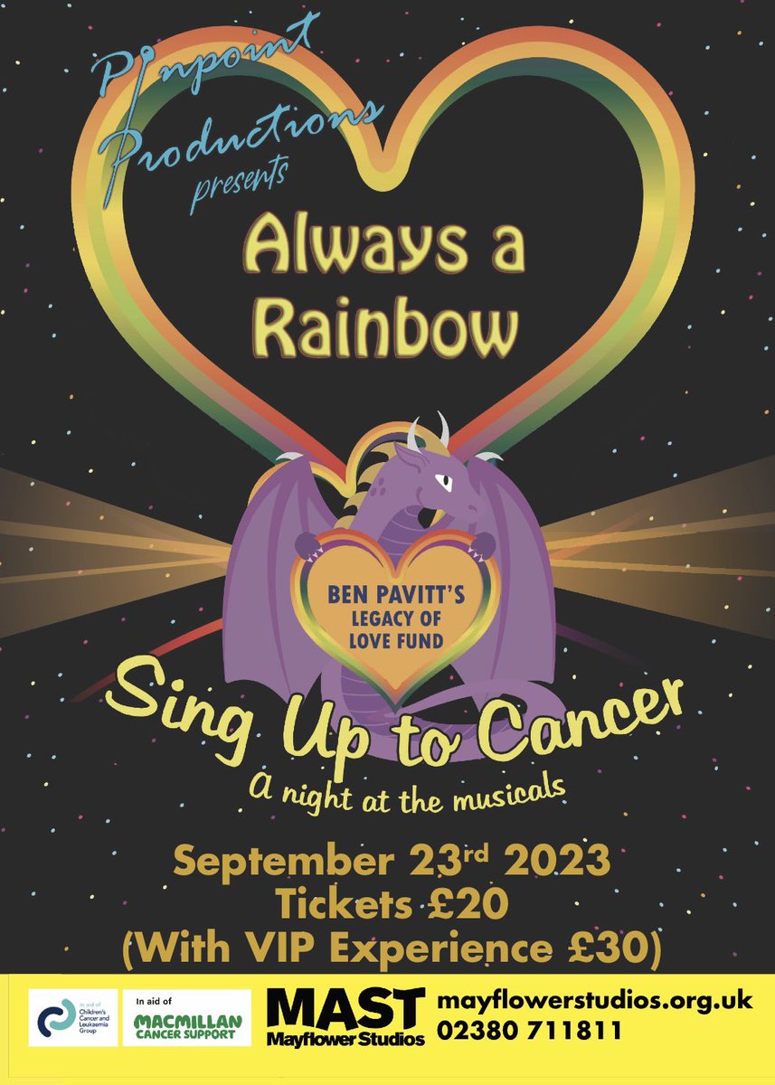 @PinpointProd are proud and excited to present our next project. Remembering some truly amazing people. 🌈❤️ Always a Rainbow, sing up to cancer. A musical spectacular. Book now! mayflowerstudios.org.uk/what-s-on/alwa… @BenLegacyOfLove @CCLG_UK @macmillancancer