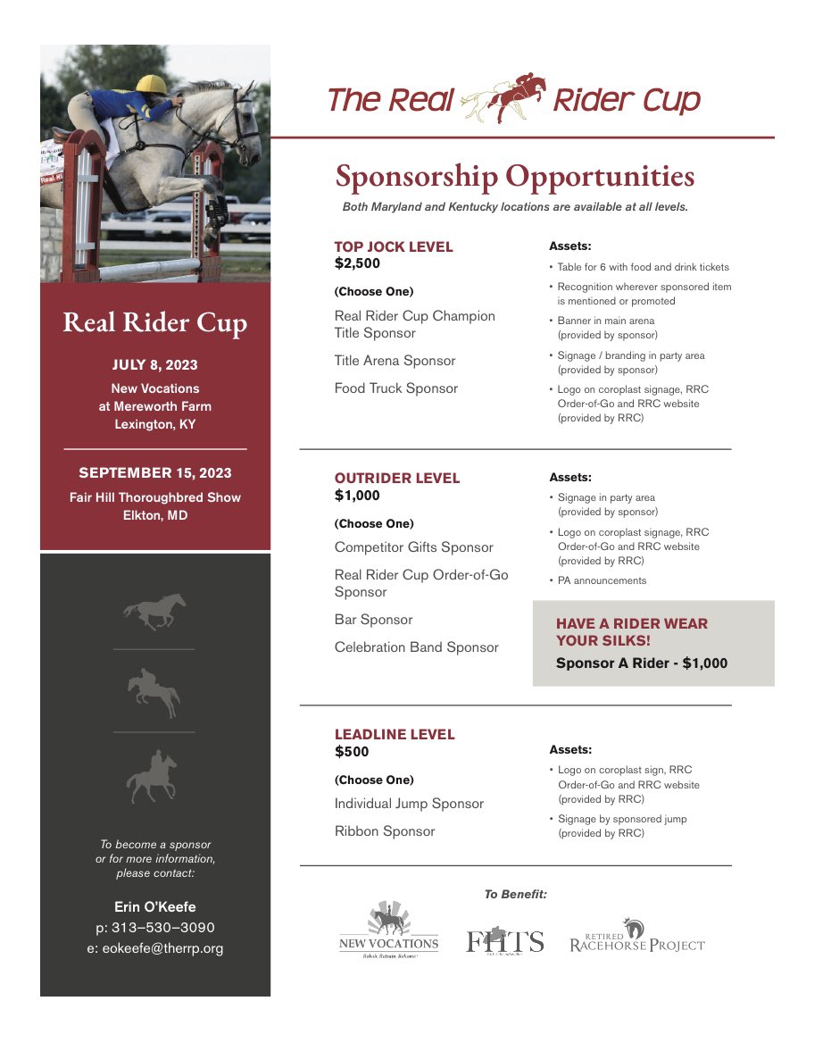 So you’re wondering how you can support #thoroughbredaftercare, right? We’ve got great sponsorship opportunities available for both our Kentucky and Maryland events. Check out how you can #JumpOn! 🏇