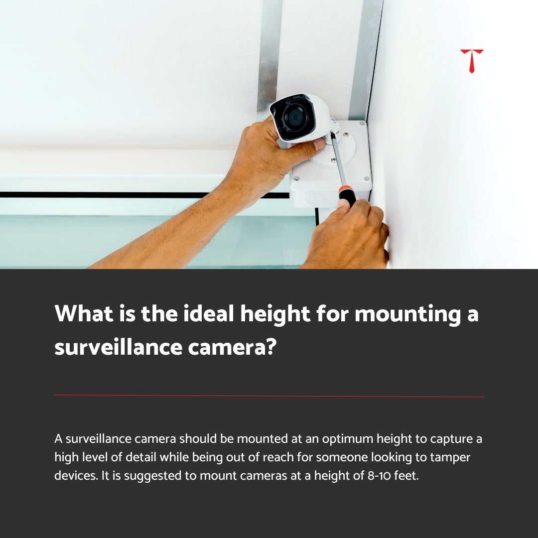 What is the ideal height for mounting a surveillance camera? It is suggested to mount cameras at a height of 8-10ft from the ground.

#SurveillanceCamera #SurveillanceMonitoring #VideoSurveillance #CameraMount