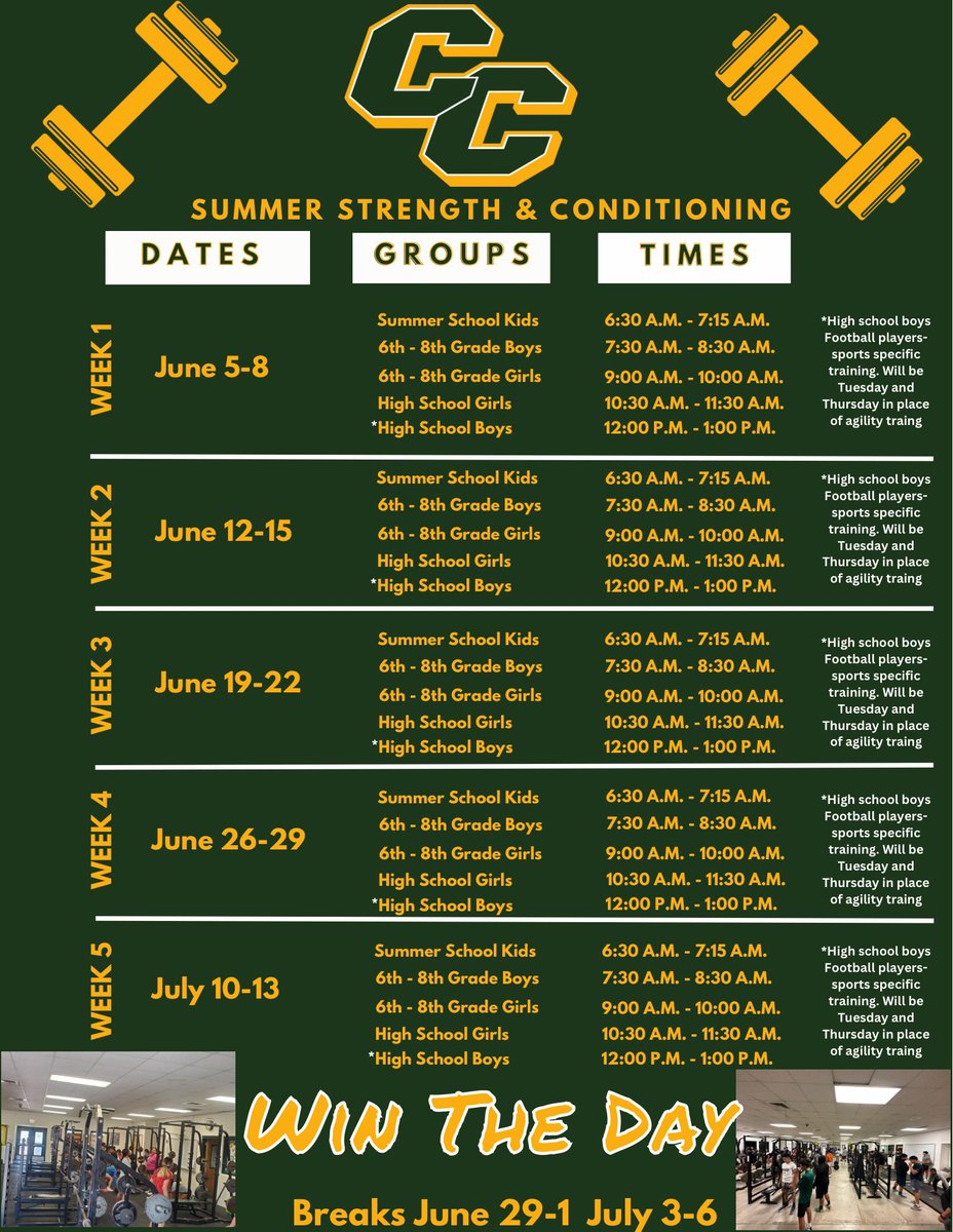 Hawg Nation!!! Hope you are enjoying your break! We start back up next Monday! With our summer strength and conditioning program!!! Can’t wait to see y’all!!! #WinTheDay