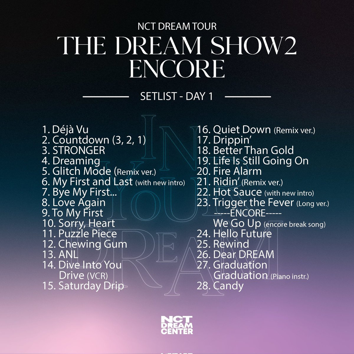 SET LISTS DAY 1] 010623 NCT DREAM TOUR 'THE DREAM SHOW 2: In YOUR