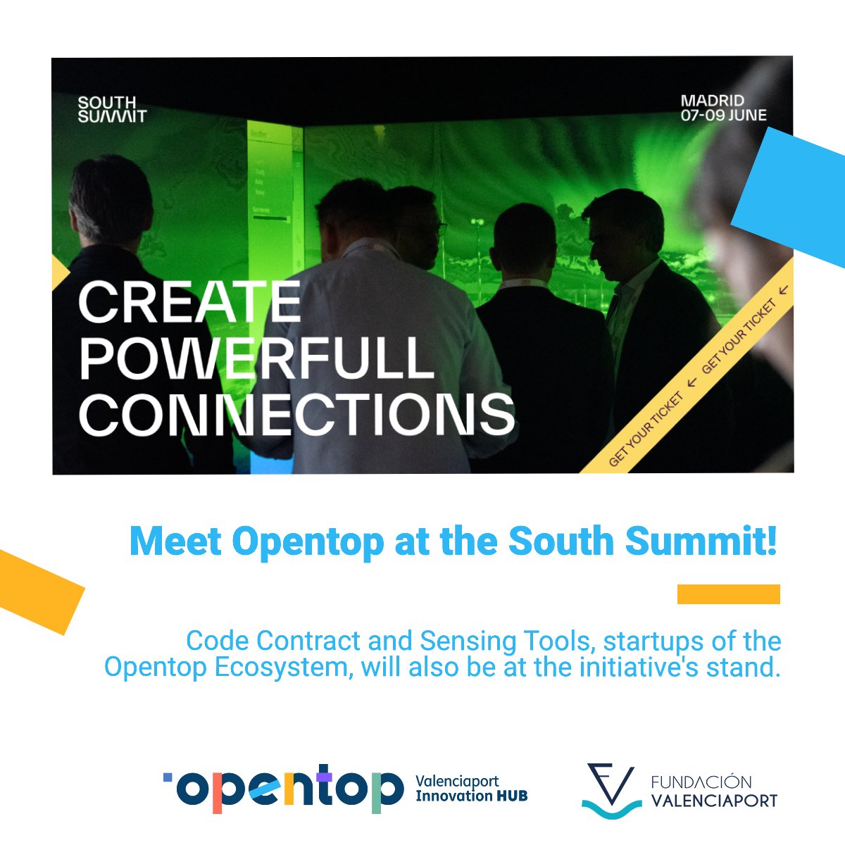 opentop_hub's tweet photo. ¿Nos vemos la semana que viene en el @south_summit ?
📅 Del 7 al 9 de Junio ven a visitarnos a nuestro stand.
También estarán con nuestro equipo las startups del Ecosistema Opentop @code_contract y #SensingTools
No te pierdas la mayor cita de innovación y talento del año 🚀 https://t.co/WLeC5ZvLgW