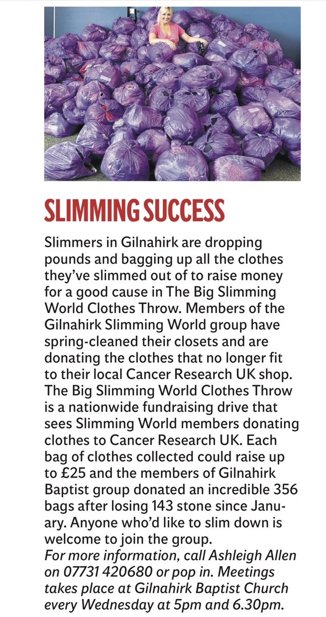 We’re hitting the headlines again after the success of our @SlimmingWorld ‘Clothes Throw’ campaign for @CR_UK 🩷 A big THANK YOU to @BelTel for featuring our amazing efforts in last weeks paper! 🤩 xxxx #Belfast #CancerResearch #slimmingWorld