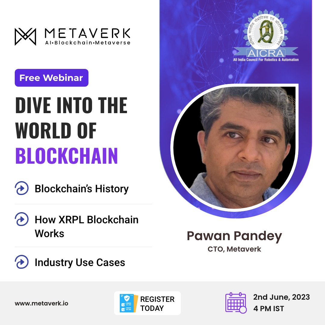 metaverk's tweet photo. 📣 Calling all blockchain enthusiasts!

Join us for an insightful FREE webinar where we'll dive deeper into the fascinating history behind blockchain technology, a deep understanding of how the XRPL blockchain works, and explore its wide range of industry use cases. 📚 https://t.co/Kl56Fqg65R