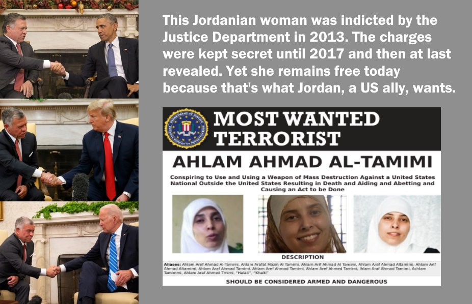 @5luckyfingers @miffdk @thejpc @FLOTUS @JohnKerry In every year since #AhlamTamimi was charged in Washington, Jordan's ruler has been a VVVIP guest in the @WhiteHouse and every major committee of Congress. His kingdom is massively sustained by US taxpayer-funded aid. And the savage is still free. 
No demands will be made today.