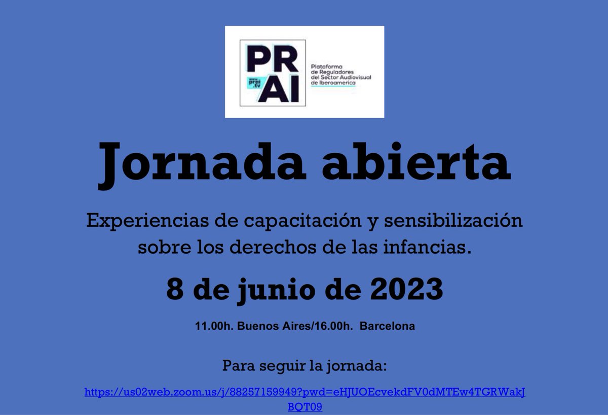 PRAITV's tweet photo. No se pierdan la próxima Jornada Abierta de la @PRAITV el próximo 8 de junio: “Experiencias de capacitación y sensibilización sobre los derechos de las infancias” https://t.co/PRlSZ6mO2e