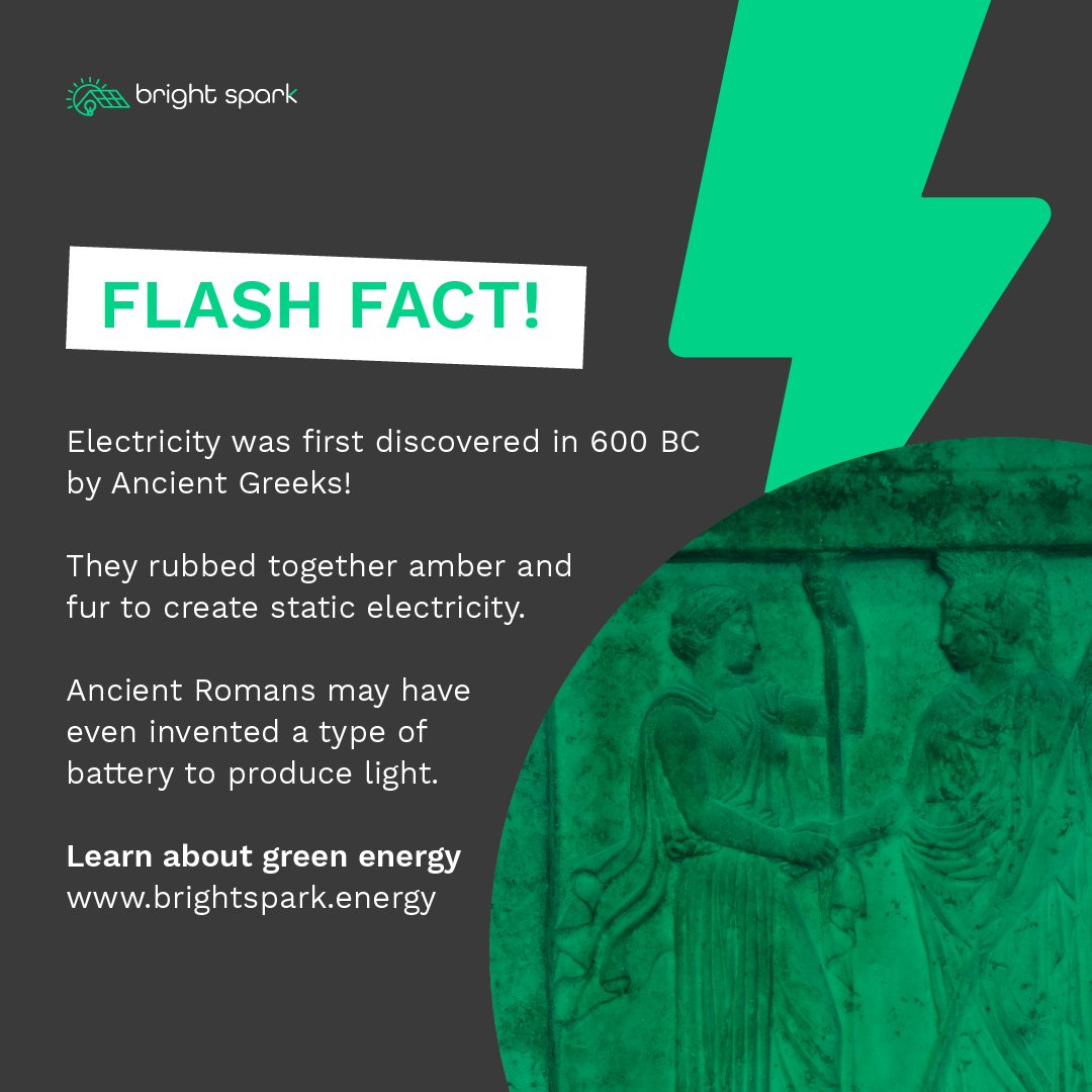 BrightSparkEn's tweet image. Time for another #flashfact! 🙌

Did you know electricity was first discovered in 600 BC by Ancient Greeks? 🏛

The Greeks first realised the electrical properties of amber when rubbing it against fur, discovering static electricity ⚡️

(1/2) 👇