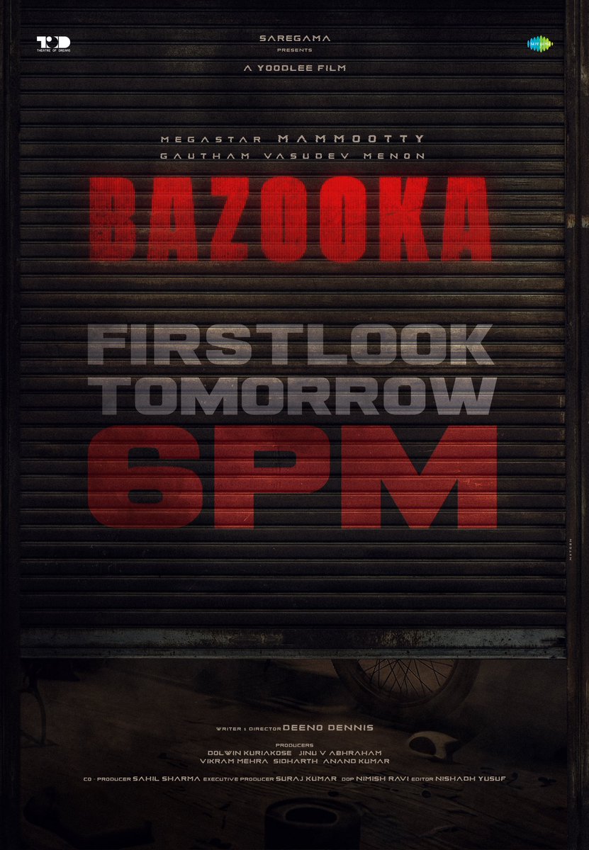 #Bazooka First Look Poster Releasing Tomorrow at 6 Pm.

 #Mammootty #DeenoDennis #GauthamVasudevMenon 
 #BazookaFirstLook