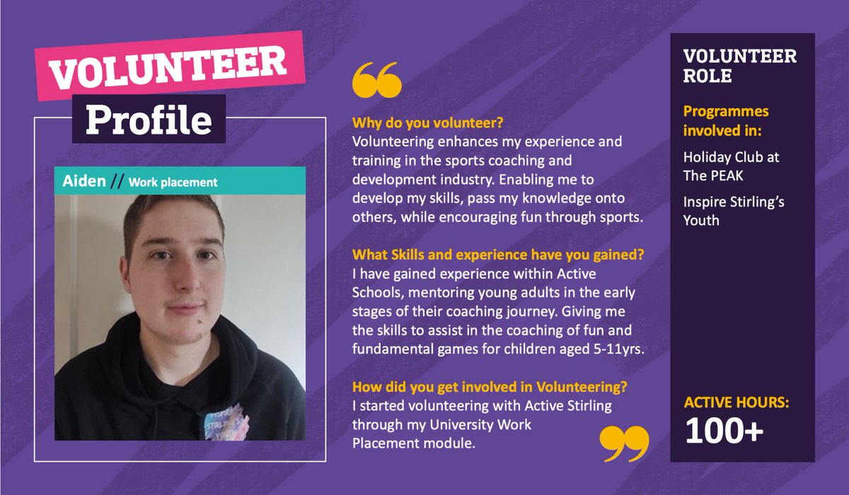 Volunteers Week 2023
Today our spotlight is on Aiden a Work Placement with Active Stirling who has given 100+ hours #ServingOurCommunities #Stirling #Volunteer #Coach #ActiveStirling #VolunteersWeek #VolunteersWeekScot
@StirlingCouncil @VolWeekScot @ActiveSchoolStg
