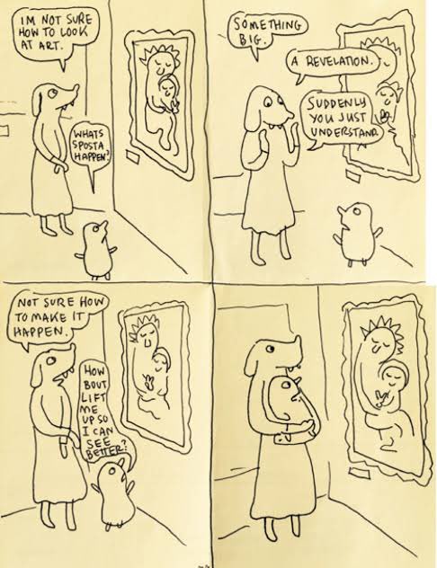 You don’t need AI to tell you what exciting things exists outside the frame of a painting, Lynda Barry already showed you