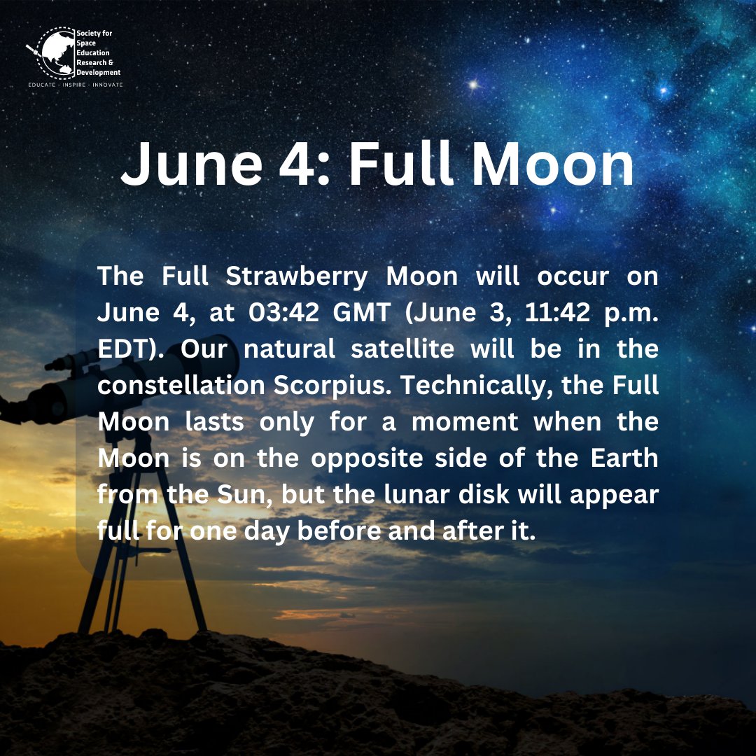 sserd_org's tweet photo. Mark your Calendars 📌 for interesting astronomical events of June 2023!!
.
.
.
.
.
.
.
#sserd #spacegeekcalendar #spaceexploration #fullmoon #moon #partiallunareclipse #planets #earth #sun #lunareclipse #moonsaturn #conjuction #jupiter #venue #mercury #strawberrymoon #jupiter https://t.co/OZ3MuEE0Fd