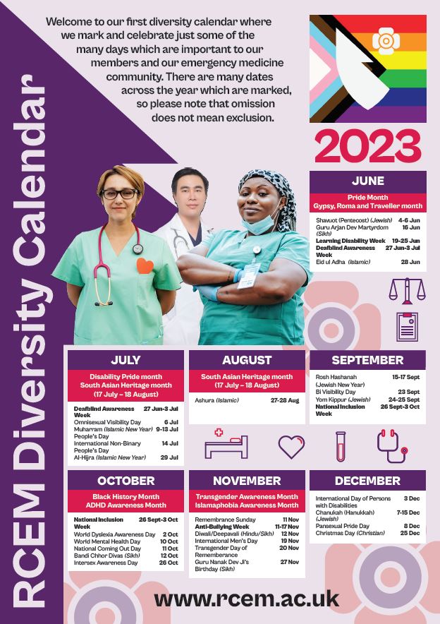 We are marking the beginning of #Pride2023🌈by launching our very first diversity calendar 🗓️ which highlights key EDI awareness days/weeks &amp; religious/cultural celebrations that will be important to our membership &amp; #EmergencyMedicine community. #Equity #Diversity #inclusion